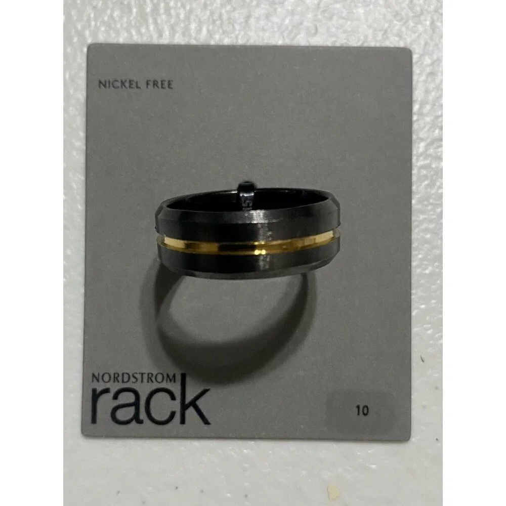 Nordstrom Ring Black Gold Band Size 10 Men Two Tone Metal Inlay NEW